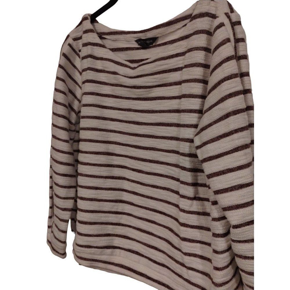 Alexander Jordan Brown Cream Striped Long Sleeve Boatneck Pullover Top Large - Picture 2 of 7